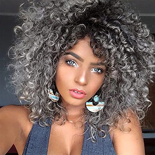Amazon.com : Daiaces Grey Ombre Curly Wig for Black Women  display picture 2