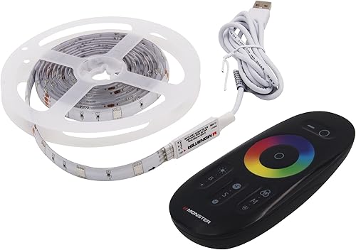 Monster Illuminessence Fuente alimentada por USB de voltaje de 5 V, tira de luz LED RGB para vacaciones, luz decorativa, increíble multicolor, kit
