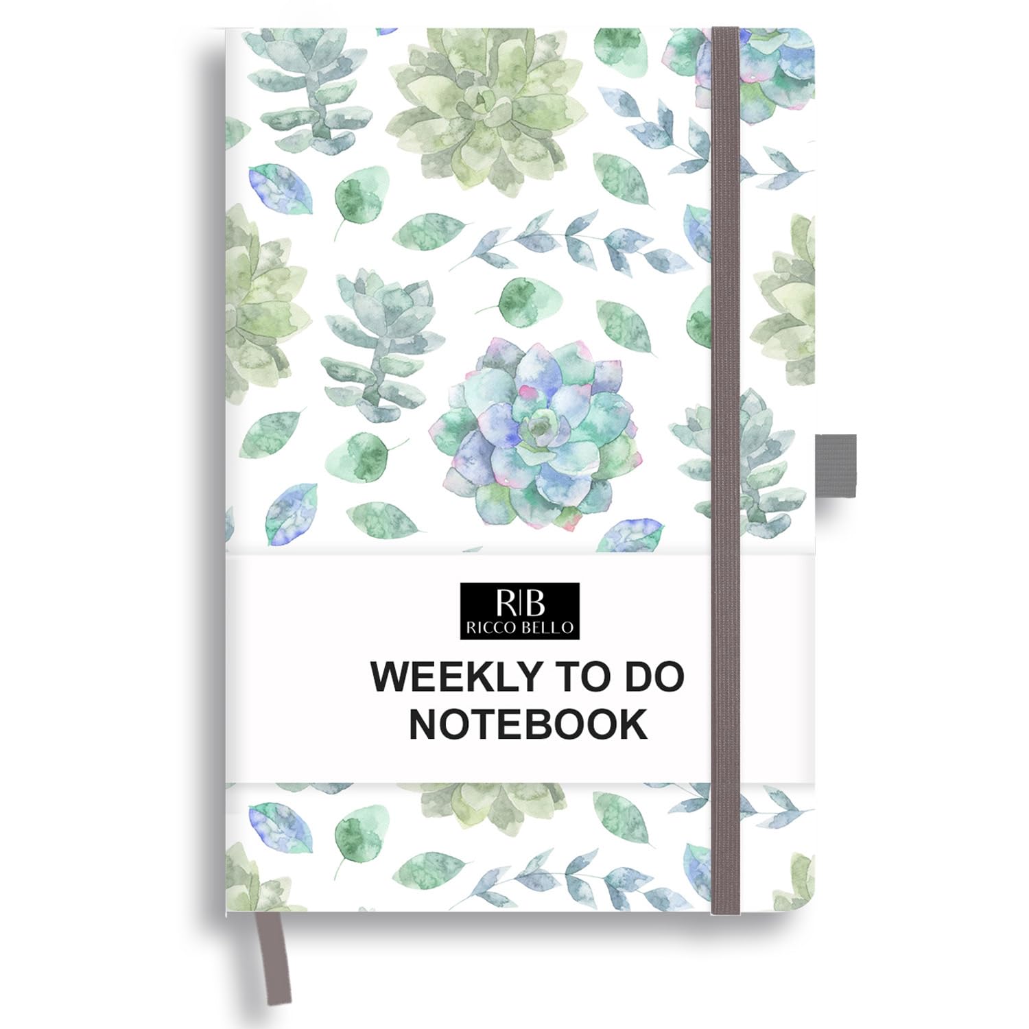 RICCO BELLO Undated Weekly Planner To Do Notebook | Hardcover, for Work, School, Home with Pen Holder, Bookmark, Band Closure, Storage Pocket, 5.7 x