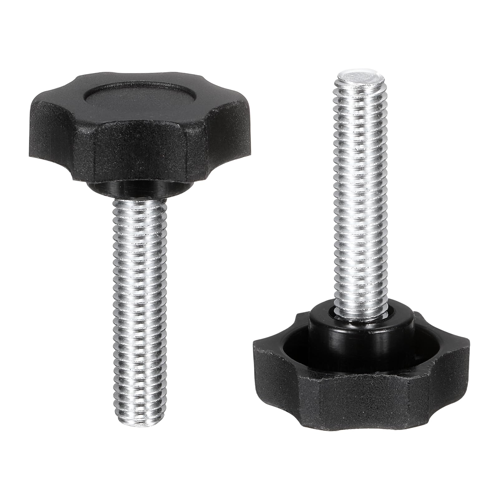 sourcing map 2 Pcs Star Knobs Handles M8 x 35mm (1.25mm Pitch) Male Thread Metric Carbon Steel Hand Tightening Clamping Screws Threaded Stud Knob Bolts for Woodworking Jigs, Black