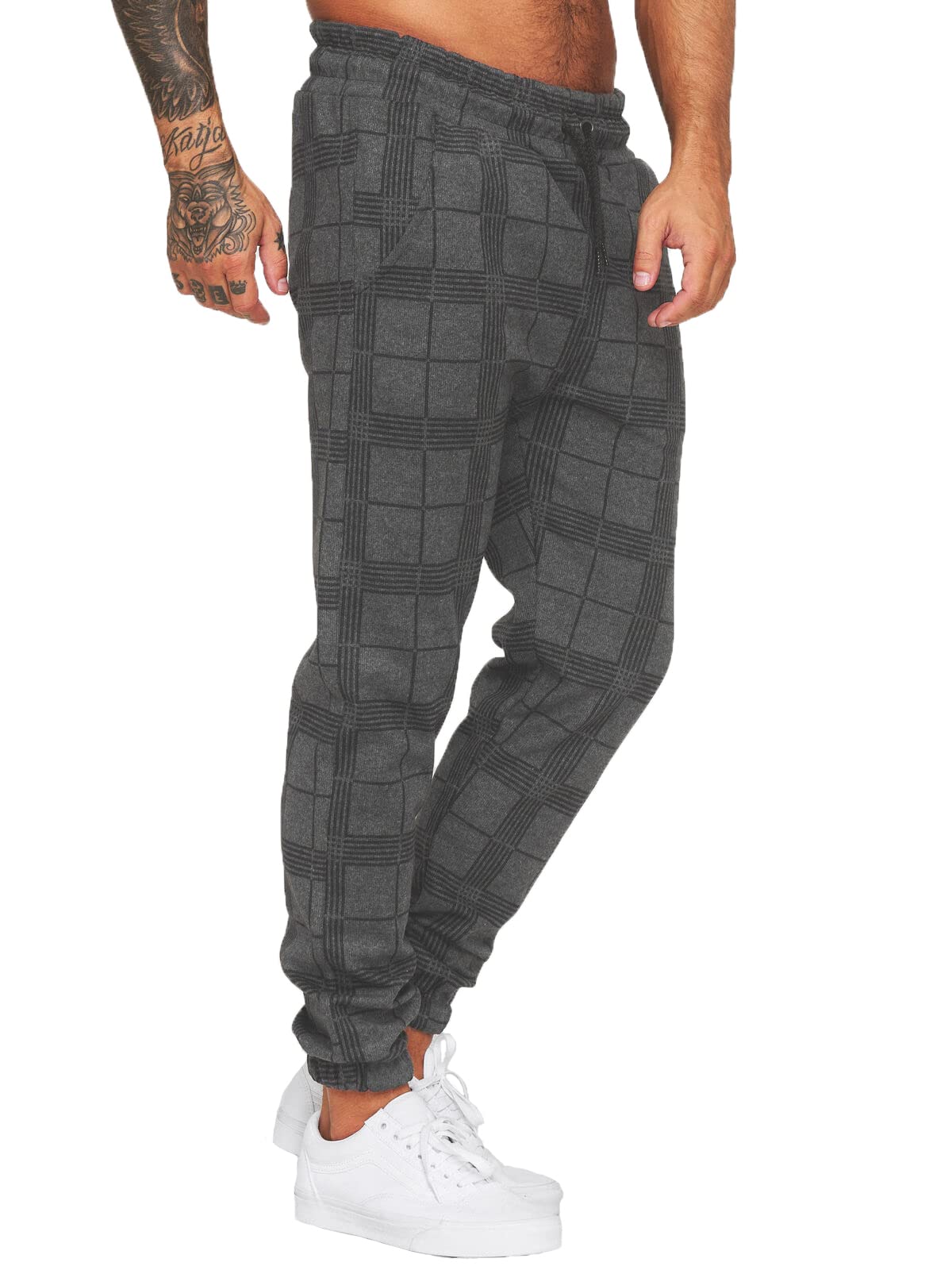 Pantalons de Jogging Pantalons d'entraînement pour Hommes Pantalons de Sport Coupe Ample Pantalons de survêtement Longs Pantalons décontractés à Carreaux pour Hommes