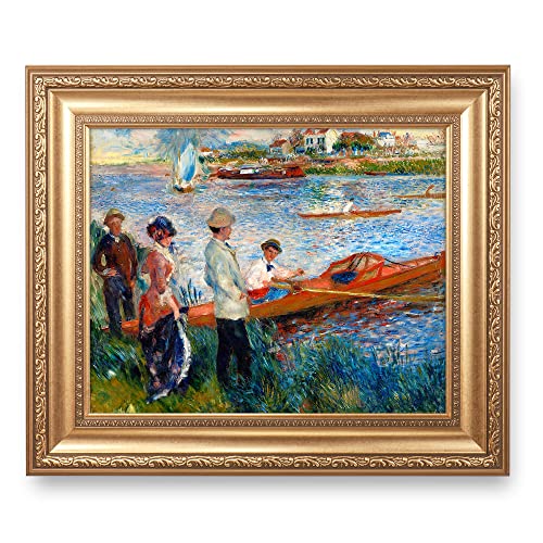 Oarsmen at Chatou by Pierre-Auguste Renoir Painting Reproductions Framed Size:26x22 inches,Image Size:20x16 inches World Classic Reproductions For HomeDecor,Gold Frame