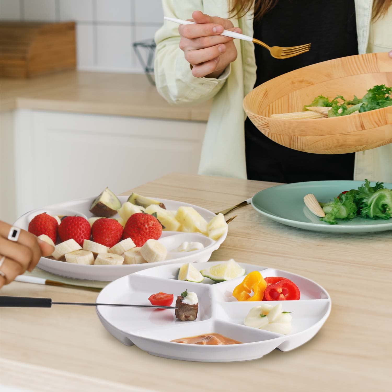 artestia platos de raclette/Fondue de porcelana, juego de 4