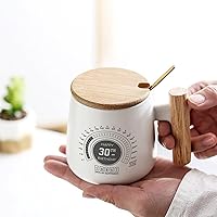 Vista 4 de DAHODA Taza de cerámica personalizada con mango de madera con tapa de bambú y cuchara de acero inoxidable, regalo de cumpleaños para esposa, marido