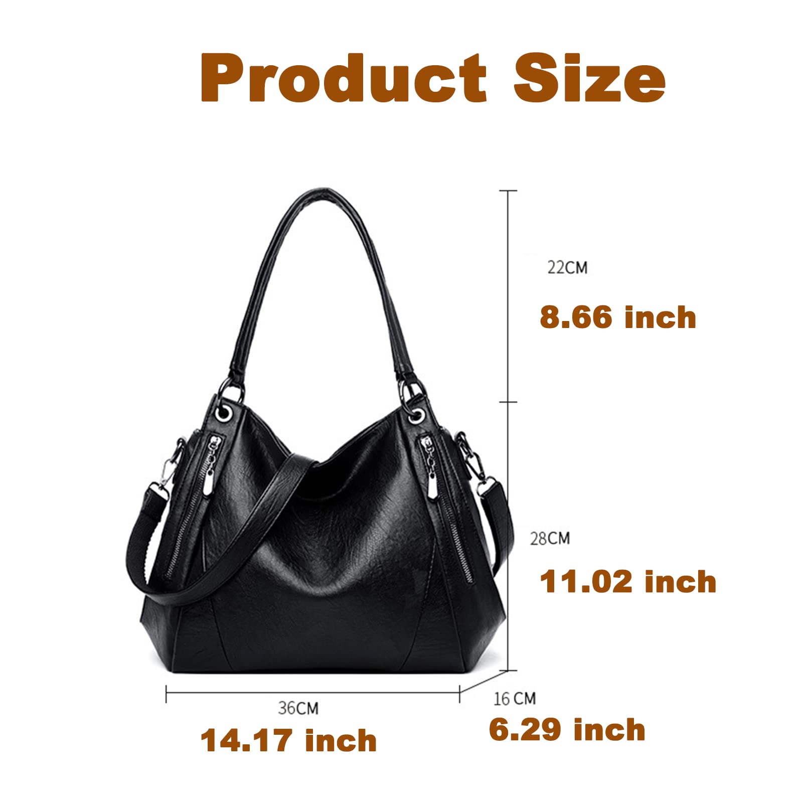 WENICER Hobo Bags for Women Leather Purses and Handbags Large Hobo Purse Shoulder Bags with Adjustable Shoulder Strap-Black
