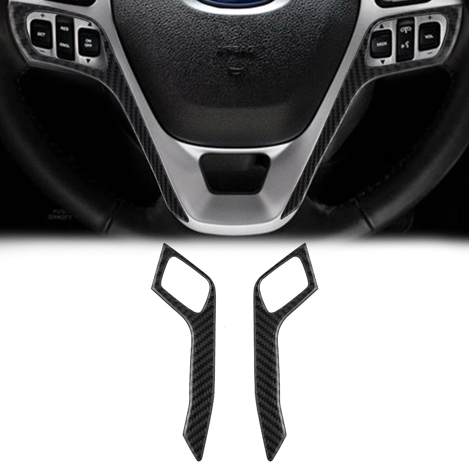 SUNJIKA Carbon Fiber Steering Wheel Emblem Sticker/Cover Accessories Compatible or Ford Explorer 2013 2014 2015 2016 2017 2018 (Black,2 Pieces)