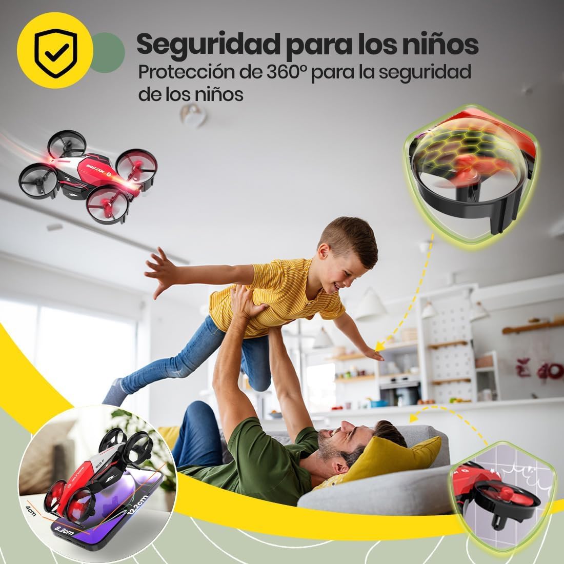 Holy Stone HS210F Mini Dron para Niños, Cuadricóptero RC 2 en 1 para Interior con Luces LED, Despegue/Aterrizaje, Giro 3D, 2 Baterías Modulares Seguras, Regalo para Niños y Niñas