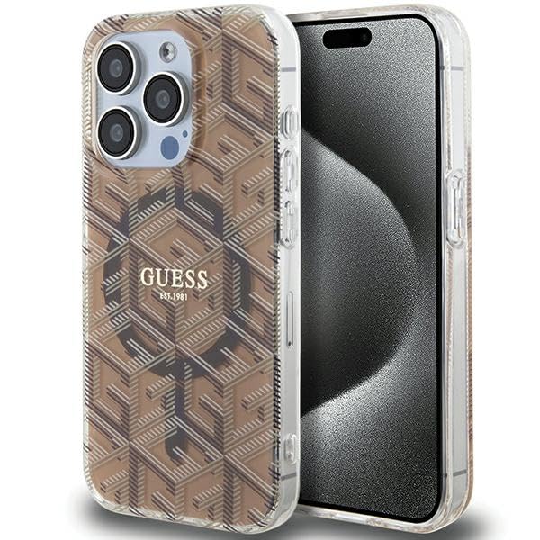Guess GUHMP15XHGCUSTGW Coque pour iPhone 15 Pro Max 6,7 Pouces Marron Coque Rigide IML GCube