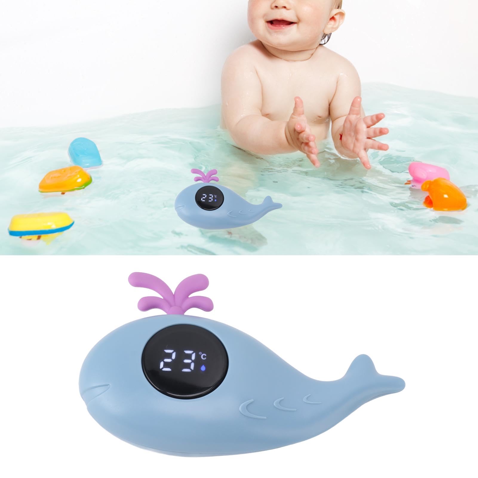 Thermomètre De Bain Bébé Numérique LED - Forme Baleine - Étanche - Plage 0-99°C - Alerte Couleur - 7