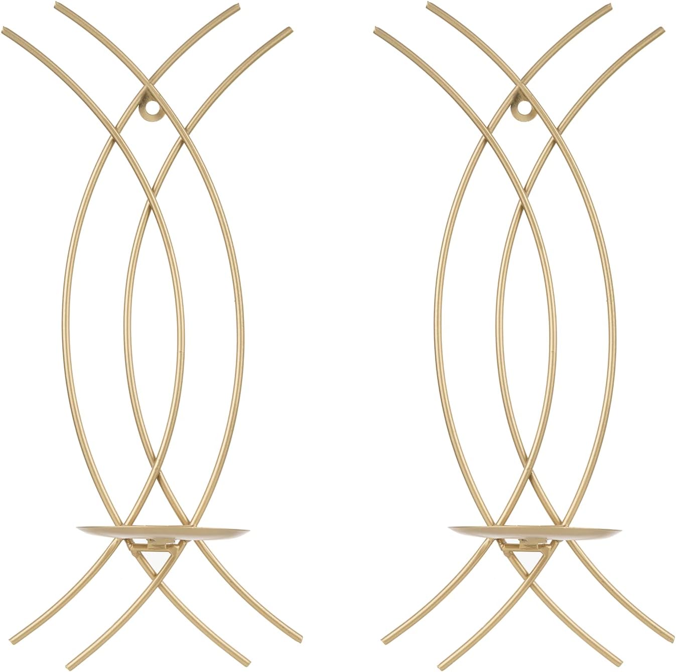 Gold Wall Sconce Set of 2, Metal Candle Holder, Modern Hanging Decoration for Living Room, Farmhouse,Wall Mounted Candelabra with Minimalist Lines,Gothic Antique Decor