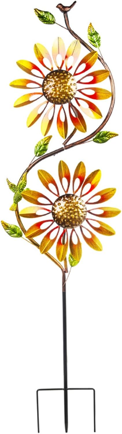Sunflower Wind Spinner - Metal Wind Spinners Outdoor Decor, Iron Sculptures for Yard PatioSunflower Spinner