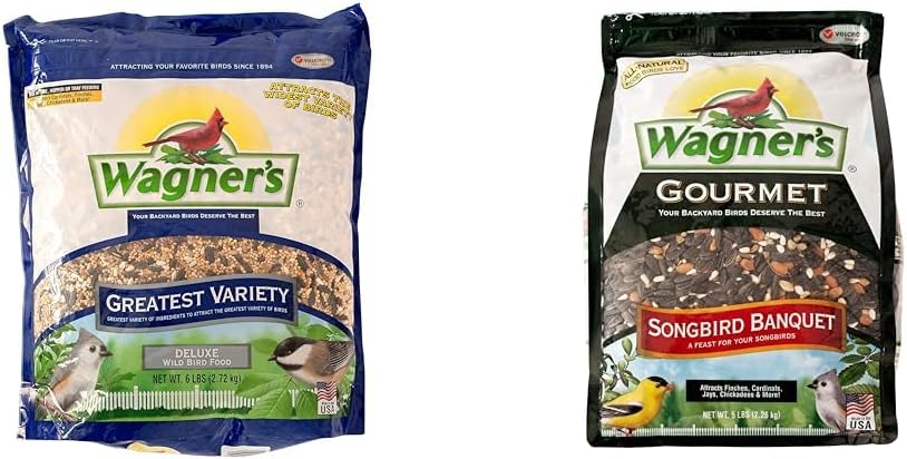 Wagner's 62034 Greatest Variety Blend Wild Bird Food, 6-Pound Bag & 82042 Songbird Banquet Wild Bird Food, 5-Pound Bag