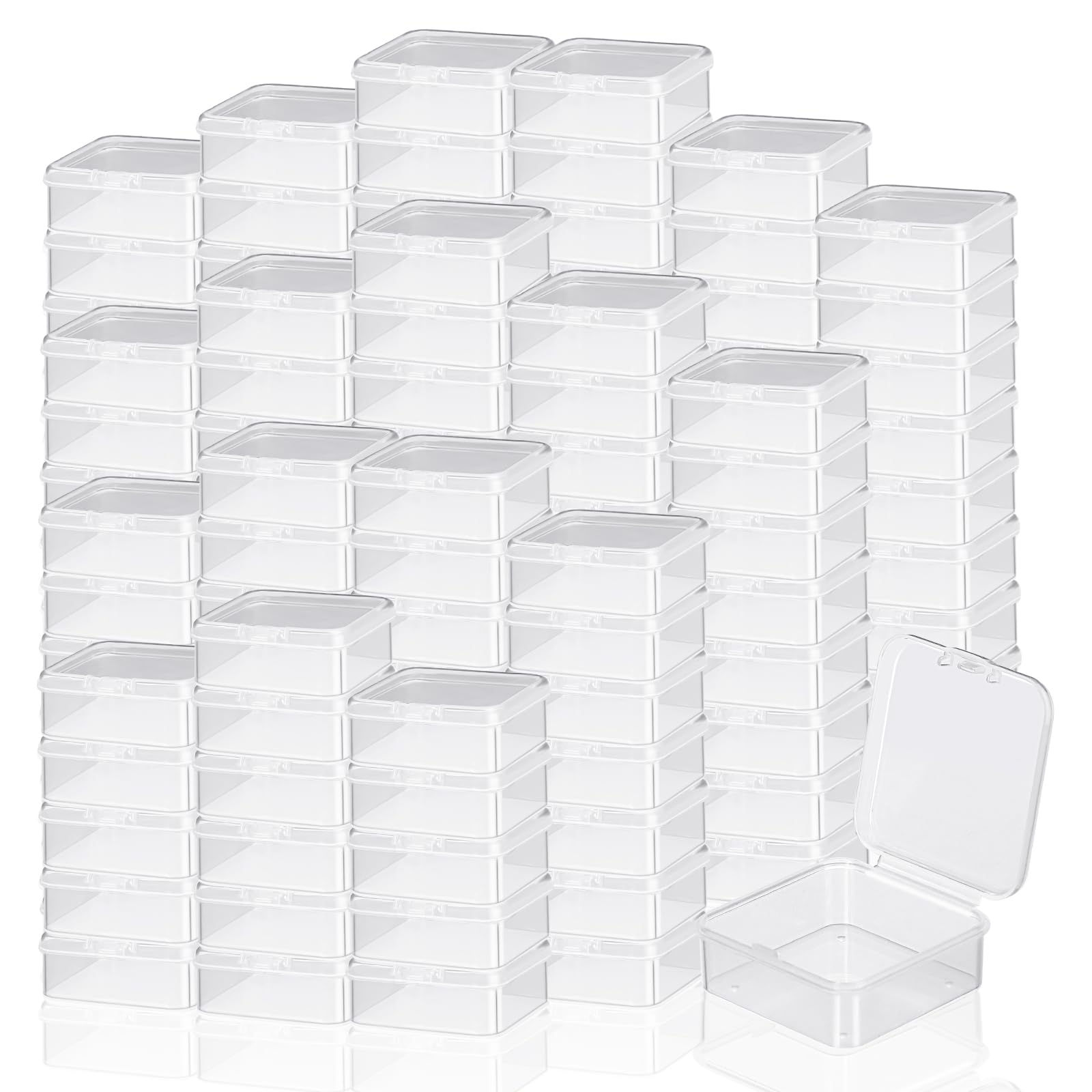 Soaoo 300 Pcs Small Plastic Bead Storage Containers for Organizing with Hinged Lid Transparent Clear Craft Supply Box for DIY Art Craft Accessory, Jewelry, Game Pieces(1.77 x 1.77 x 0.75 Inches)