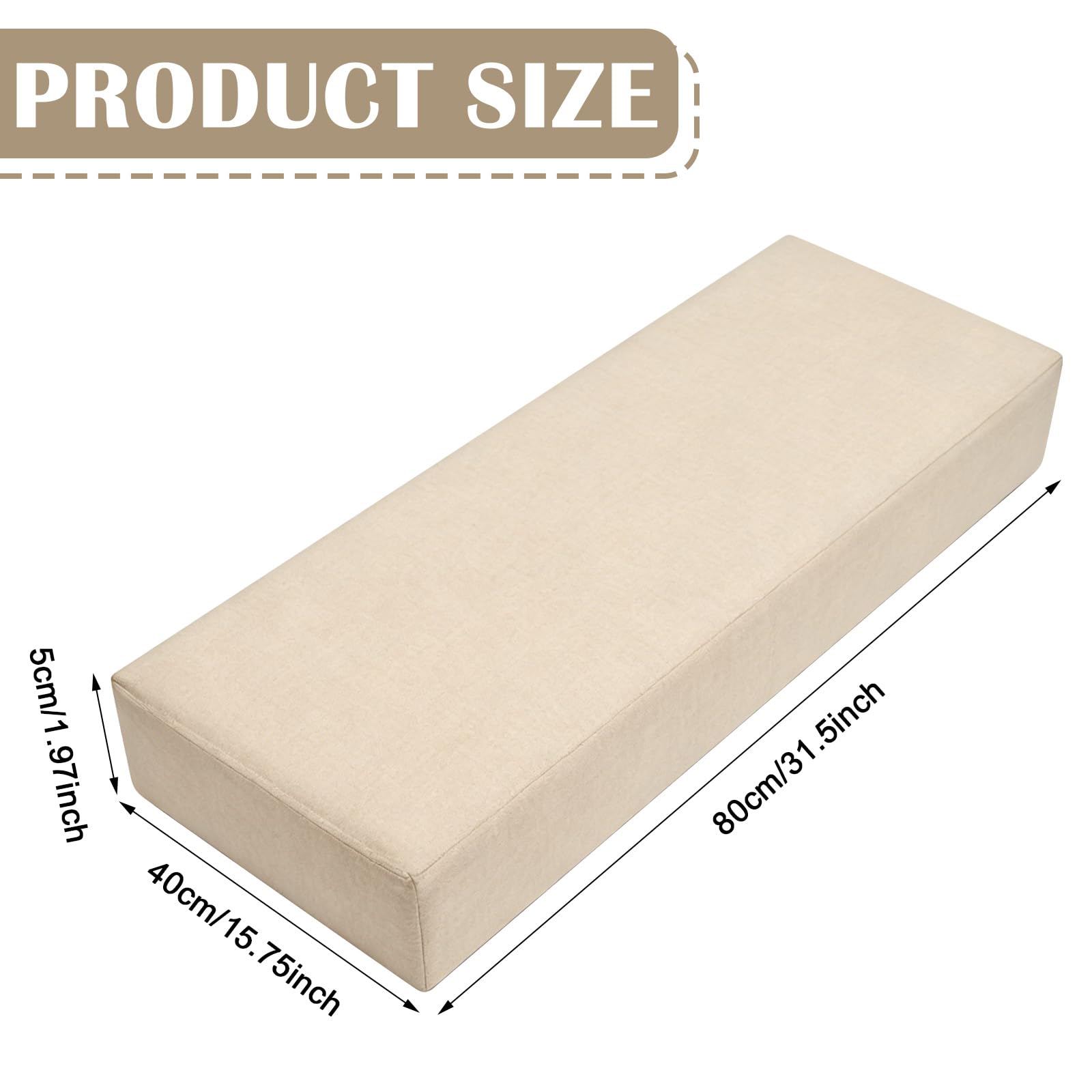 Cuscino per panchina, cuscino di ricambio, 80 x 40 x 5 cm, antiscivolo, per panca da giardino, rimovibile, per esterni, terrazza, interni (beige)