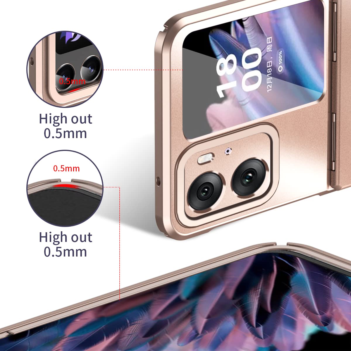 Custodia Sottile Per Oppo Find N2 Flip | Design Con Cinturino Da Polso E Cavalletto | Colori Rosa E Azzurro | Materiale PC Rigido - 4