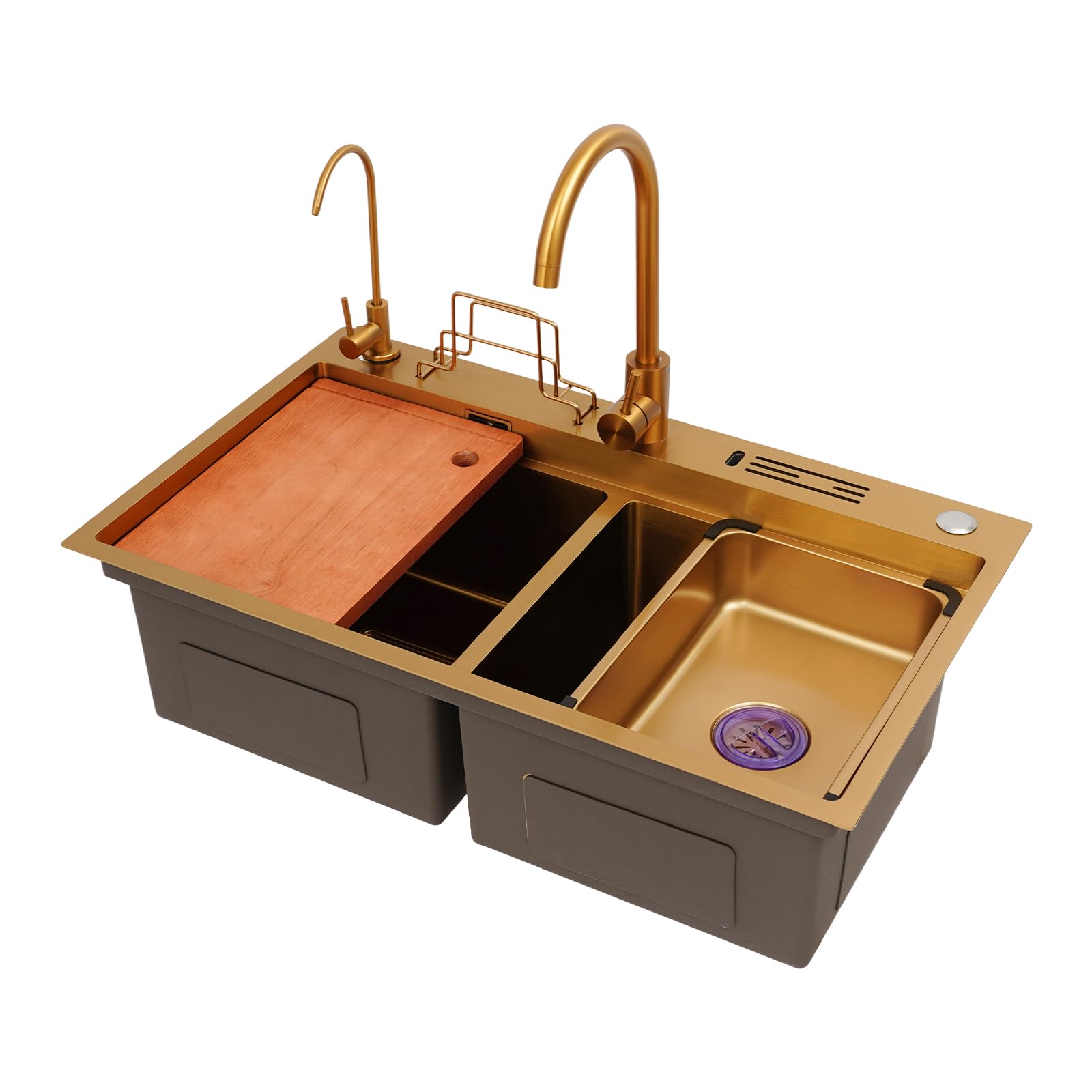 Fregadero de cocina de acero inoxidable con grifo de 78 x 46 cm, juego con cuchillo especial y organizador de tabla de cortar, fregadero multifunción, fregadero de cocina, fregadero con 2 cuencos