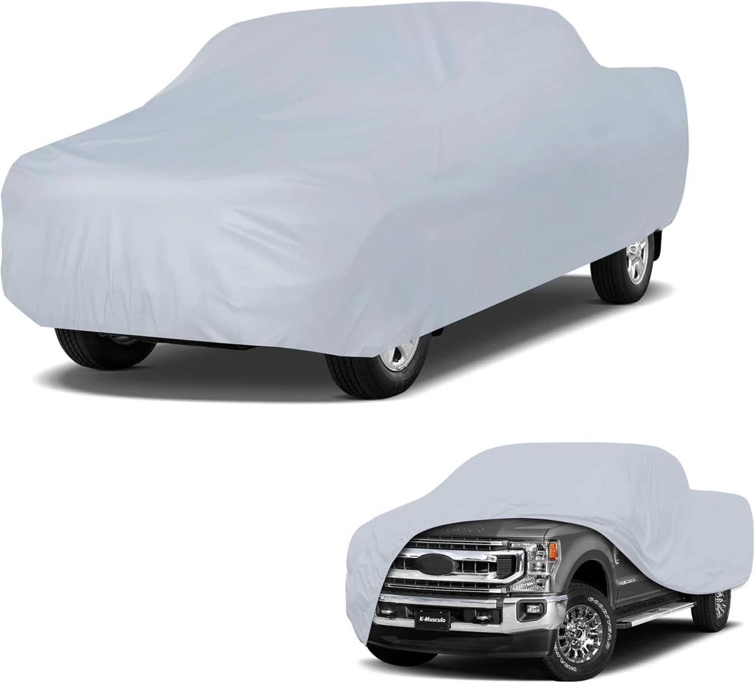 K-Musculo Truck Cover Waterproof All Weather, Heavy Duty Outdoor Pickup Cover Anti-UV Rain Protection, Universal Fit (Length Up to 228 inch) L.(Grey)