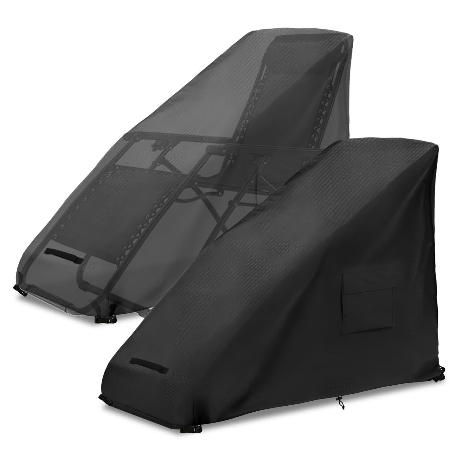 2 Paquete Cubiertas de Silla de Gravedad Cero Heavy Duty 600D Oxford Tela Impermeable al Aire Libre Protector de salón con Hebillas de ventilación Negro