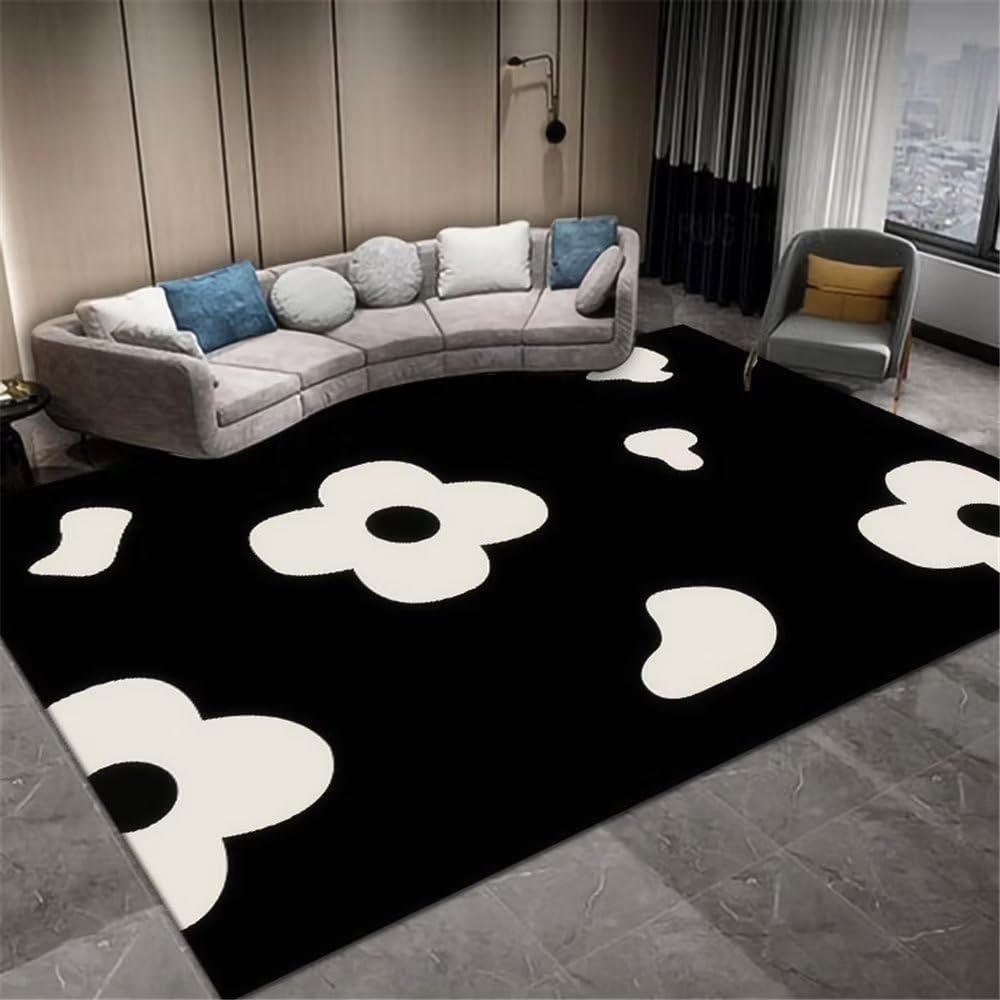 Tapis de salon fleurs noires abstrait 180x250 pour chambre fille