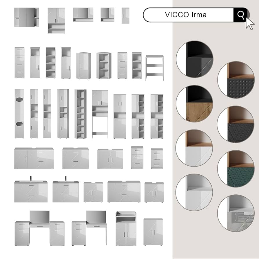 Vicco Bathroom Furniture Set Irma, Anthracite/Oak, 4 Parts, With Drawer