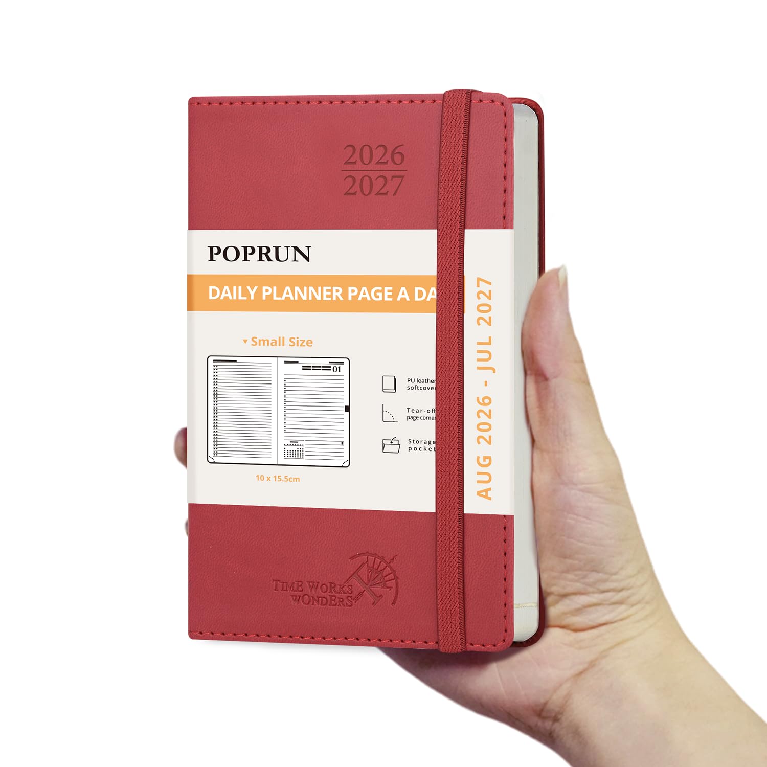 POPRUN 2026-2027 Academic Pocket Diary Day to Page A6 Soft Cover Mid Year Daily 26/27 Planner (Aug'26 - Jul'27) A Day per Page 1 Hour Interval Appointment Book(Burgundy)