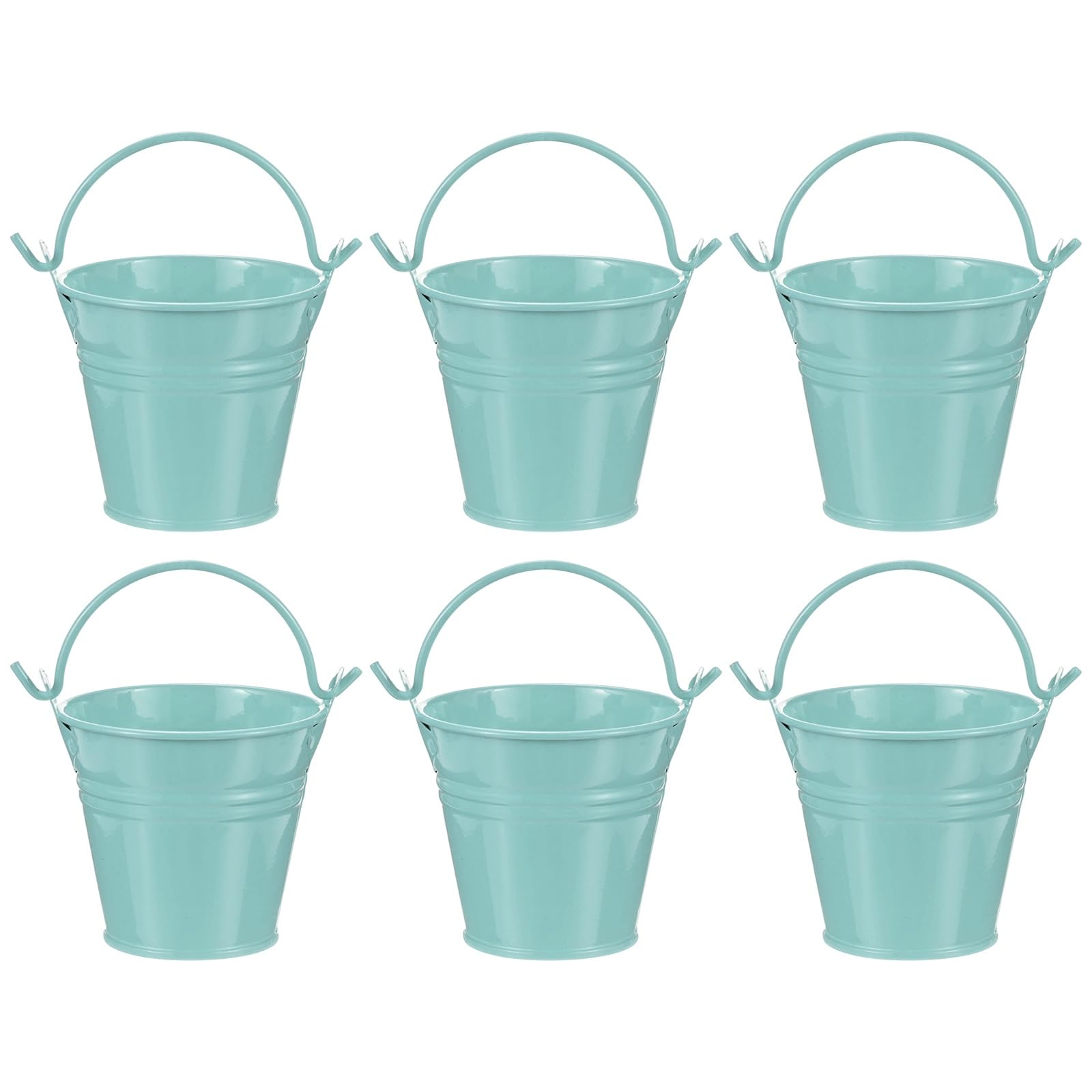 M METERXITY 6-Pack Small Metal Bucket with Handle, 2.4 x 2.2 Inch Iron Mini Buckets for Farmhouse Flower/Garden Planters/Decorative Table Centerpieces [Peacock Blue]