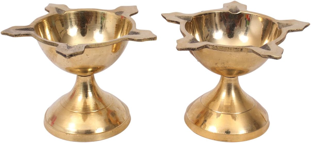 DreamKraft Brass Deepak Oil Lamp, 2.25 inch Height, Gold, Pack of 2