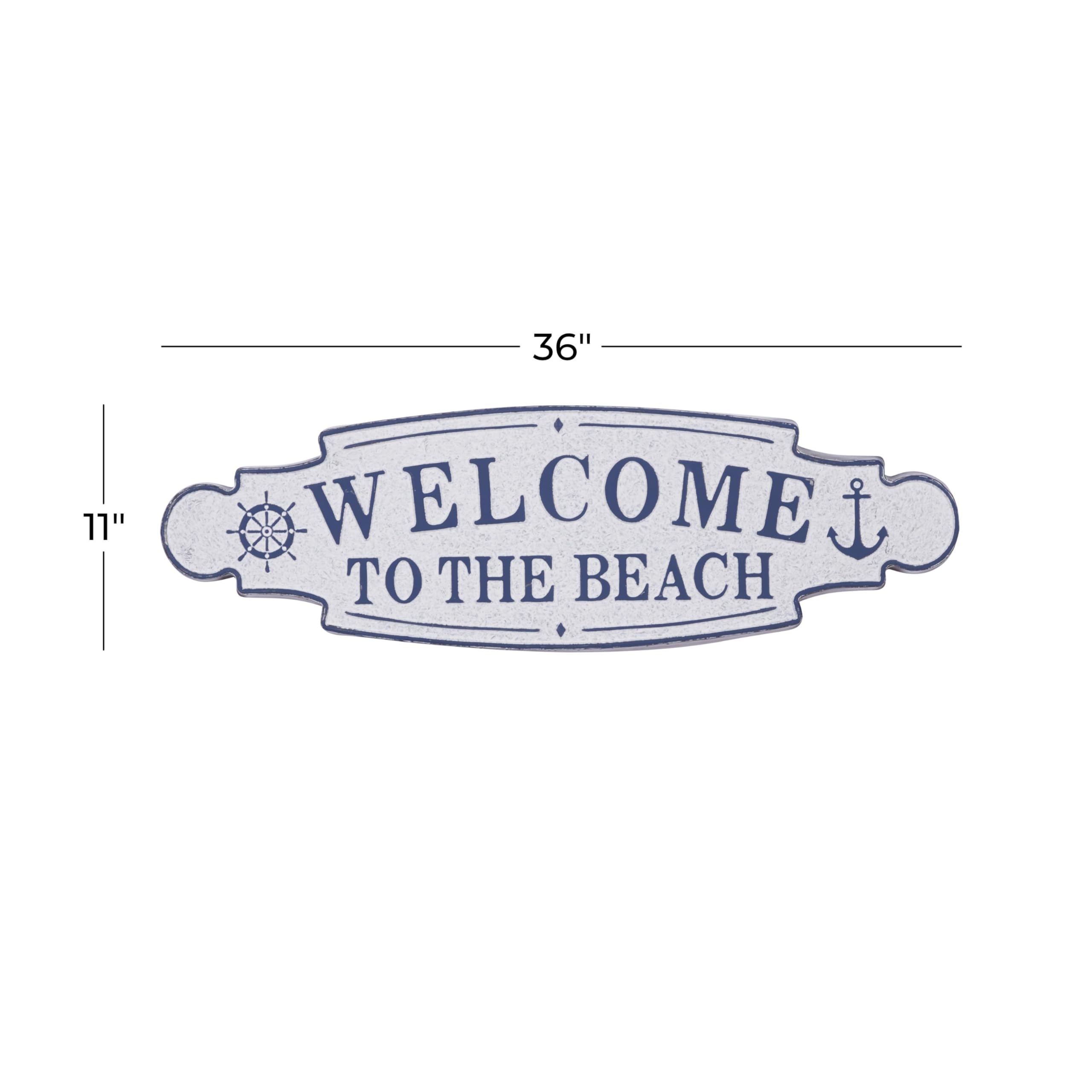Deco 79 Letrero de metal con texto en inglés "Welcome to the Beach", 36 x 2 x 11 pulgadas, color azul