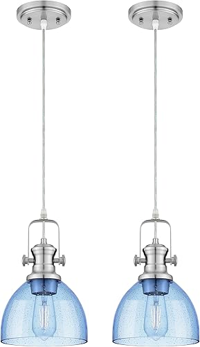 Miniatura 18 de Luces Colgantes para Isla de Cocina, 7.5" Iluminación Colgante de Estilo Rústico con Pantalla de Vidrio Granulado Transparente, Lámparas Colgantes