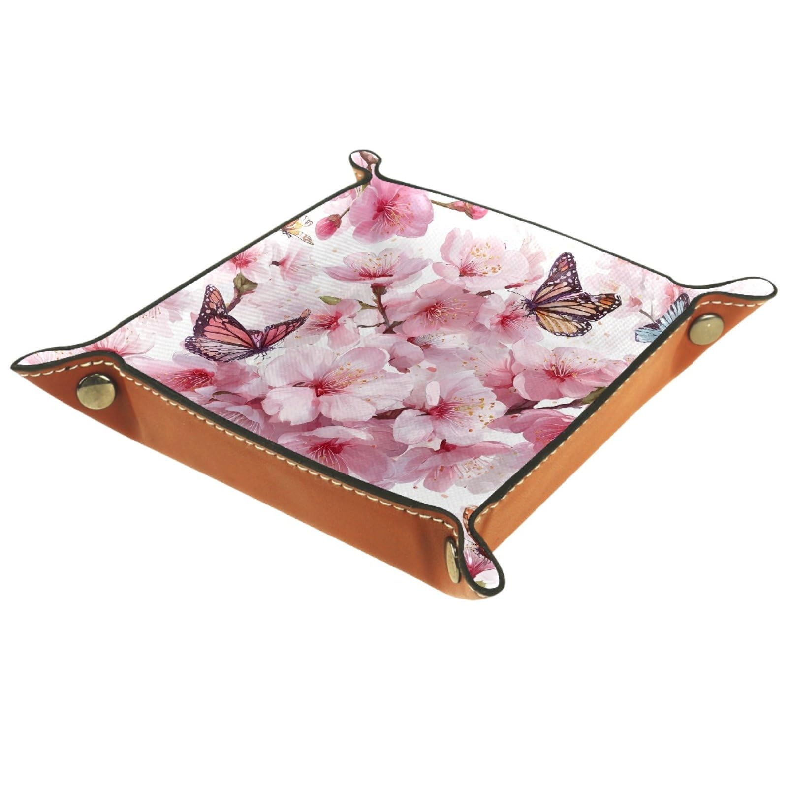 VAPOKF Peach Blossom Butterfly Dice Trays Quadrilateral Dice Folding Tray Microfiber Leather Holder for Table Games RPG DND, 20.5 × 20.5 cm