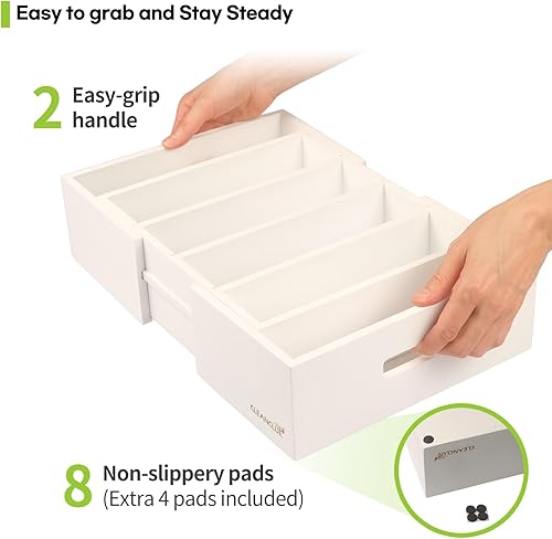 Miniatura 8 de Cleanclue Expandable Kitchen Cabinet Organizer for Food Storage Container Lids, Bamboo Drawer Caddy with Adjustable Dividers, Box for Kitchen