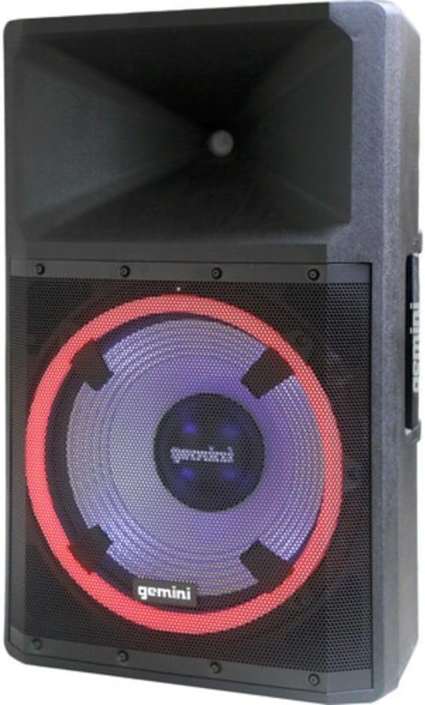 Front view of the Gemini GSP-L2200PK speaker with illuminated woofer