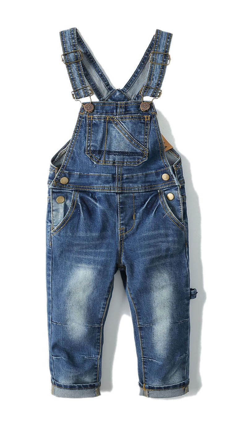 KIDSCOOL SPACE Little Girl Boy Jean Overalls,Toddler Ripped Denim Cute Pants,Blue,5-6 Years