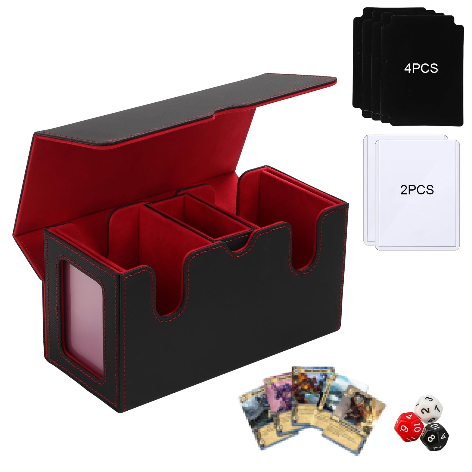 Tefola Caja de tarjetas de doble capa, caja magnética de alta calidad, caja de tarjetas de cuero con 4 divisores, capacidad para 200 tarjetas, caja de mazo Commander, compatible con tarjetas