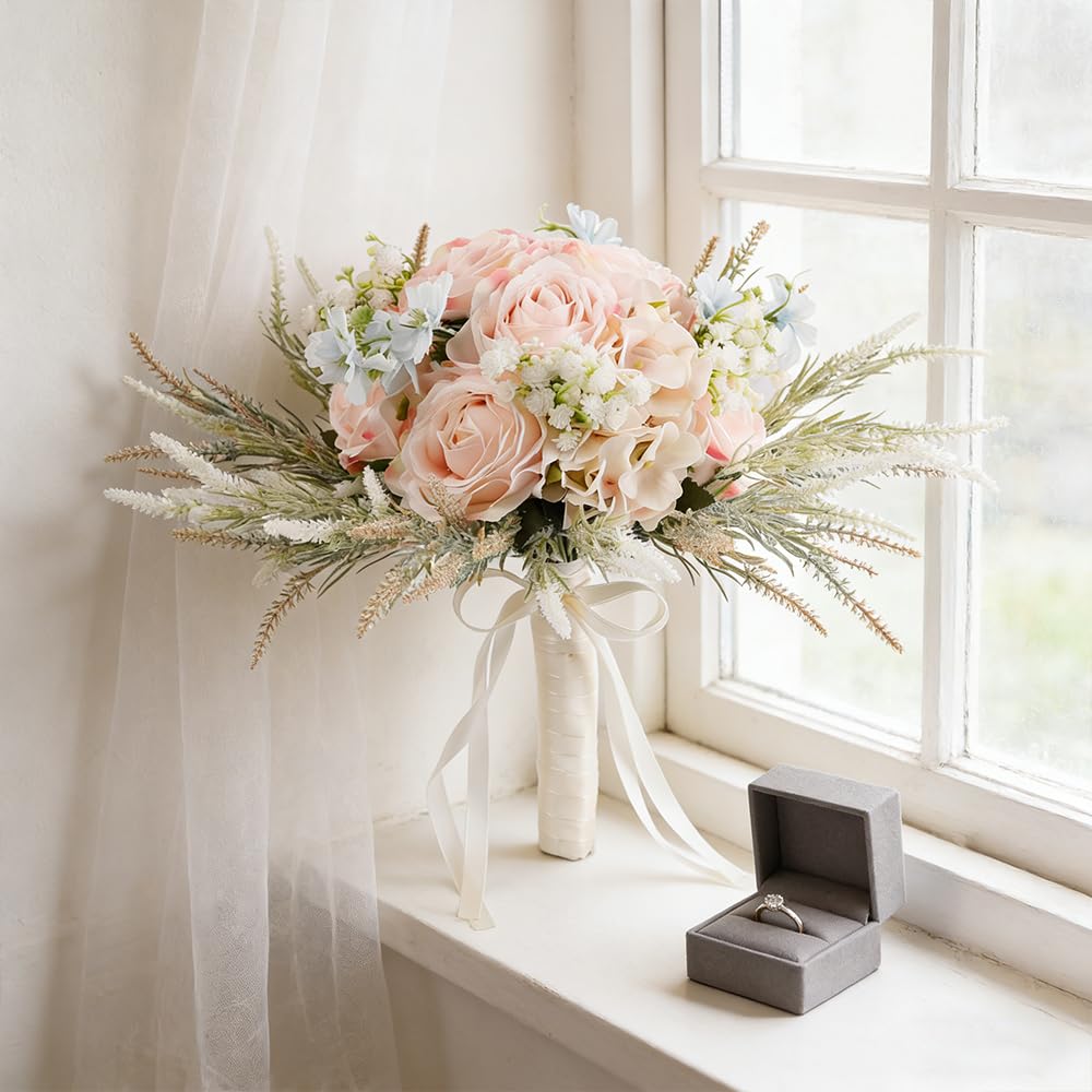 LESING Brautsträuße, künstliche Rosen, handgefertigt, romantisch, für Braut, Brautjungfer, Blumenstrauß, Rosa