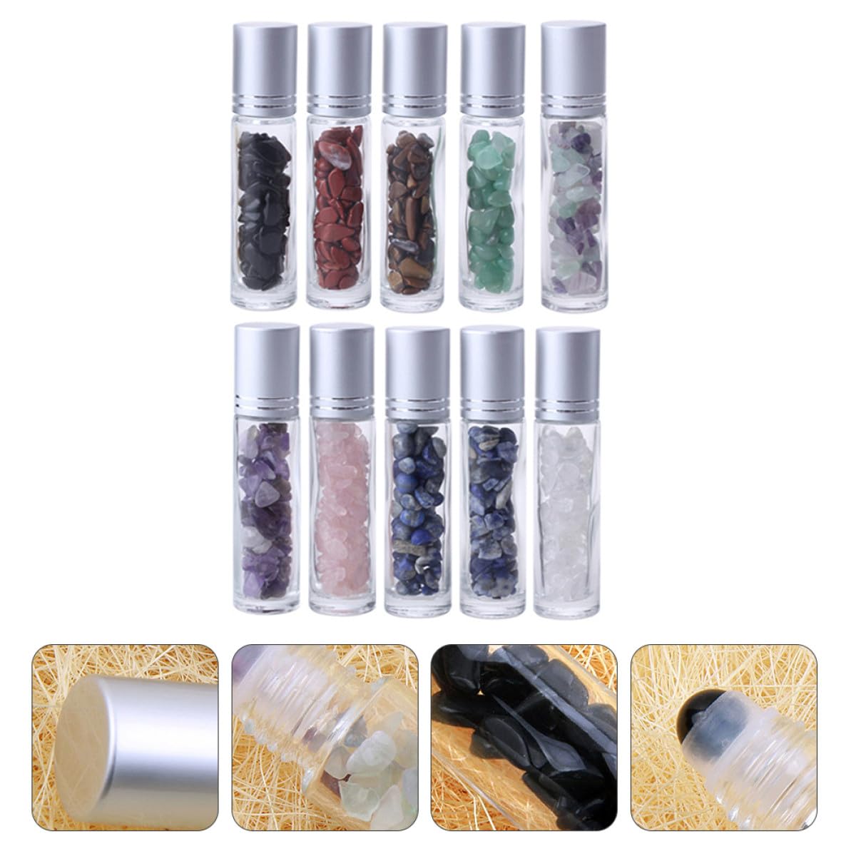 Glas Rolle On Flaschen zur Aufbewahrung von Ätherischen Ölen 10 Stück 10ml mit Aluminiumkappe Kleine Transparente Fläschchen für Reise und Selbstgemacht
