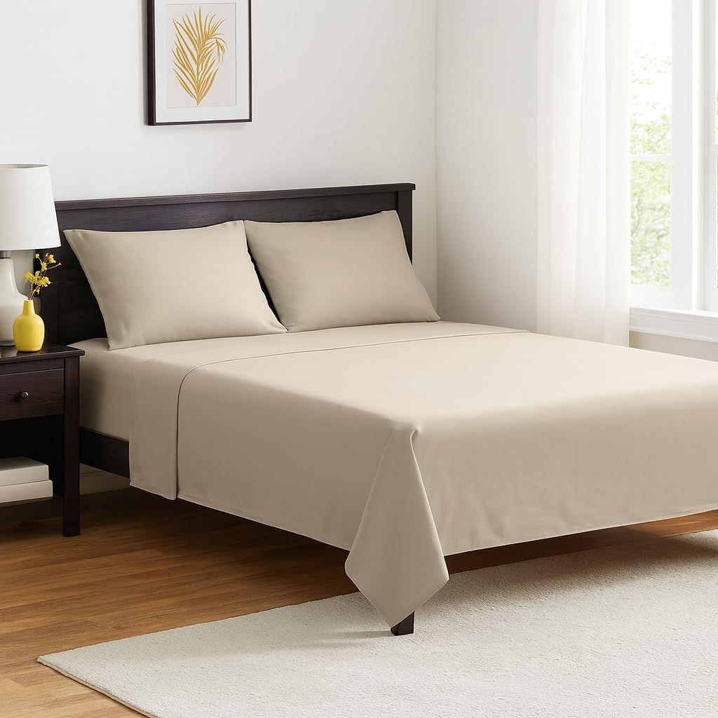 Comfortcare Cream Flame Retardant Bed Linen Double Flat Sheet (Cream)