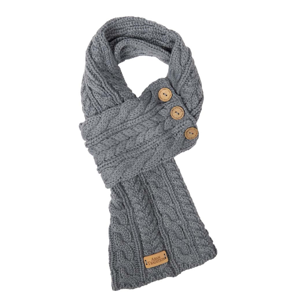 Aran Traditions Cable Knit Wrap Button Scarf (Slate)