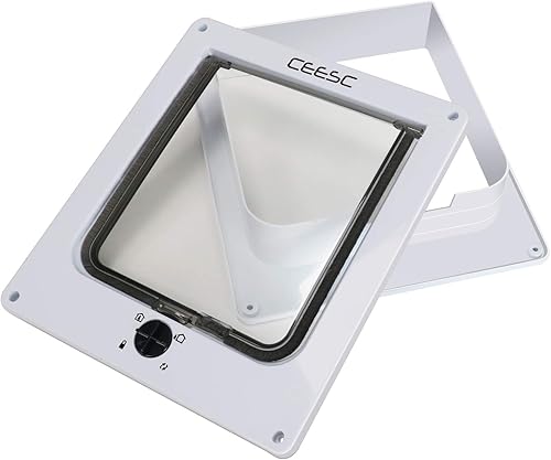 Miniatura 4 de CEESC Puerta extragrande para gatos (tamaño exterior 11.6 x 9.8 pulgadas), puerta giratoria para gatos con bloqueo de 4 vías para puertas interiores