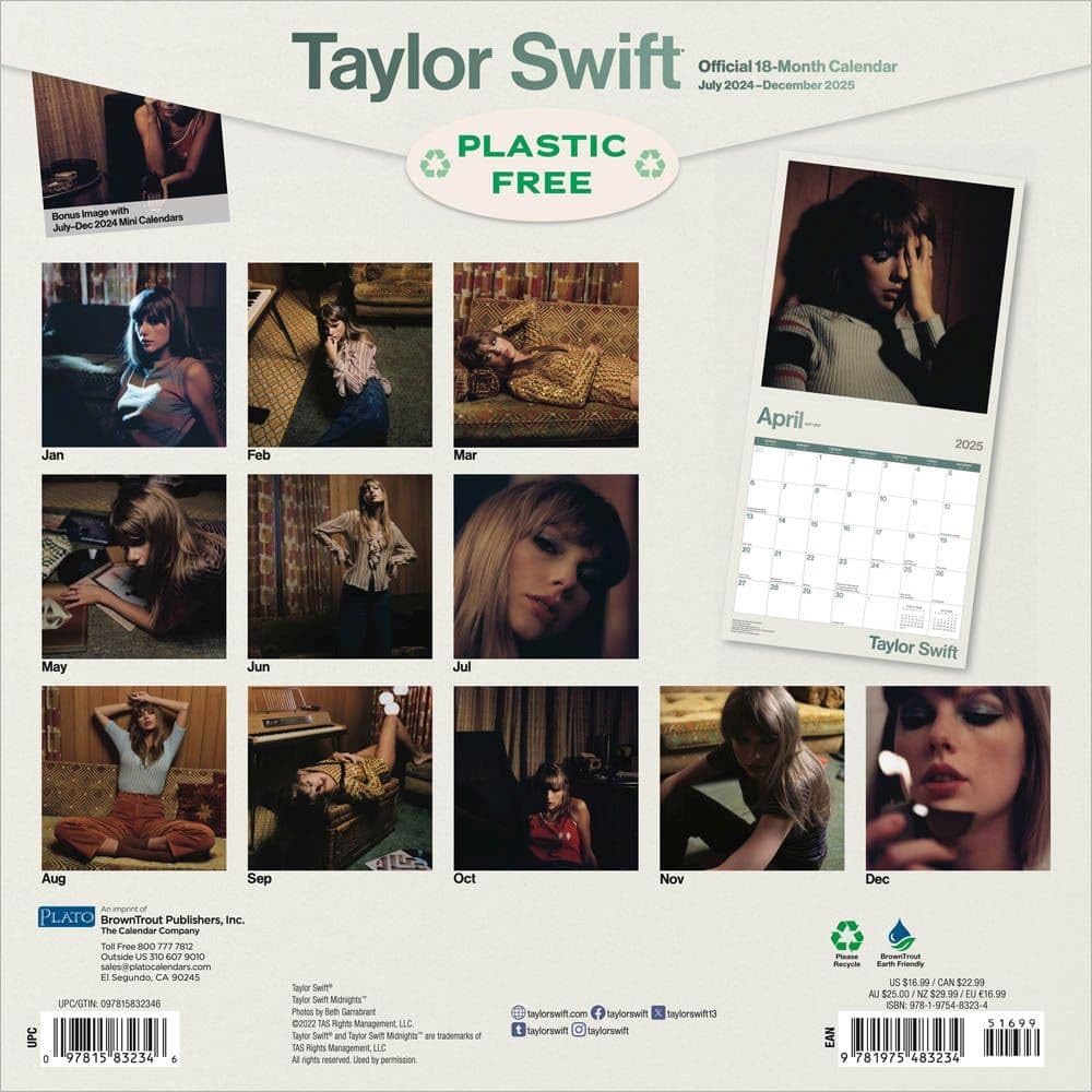 Amazon.co.jp: BrownTrout、Taylor Swift 18か月 2025年壁掛け