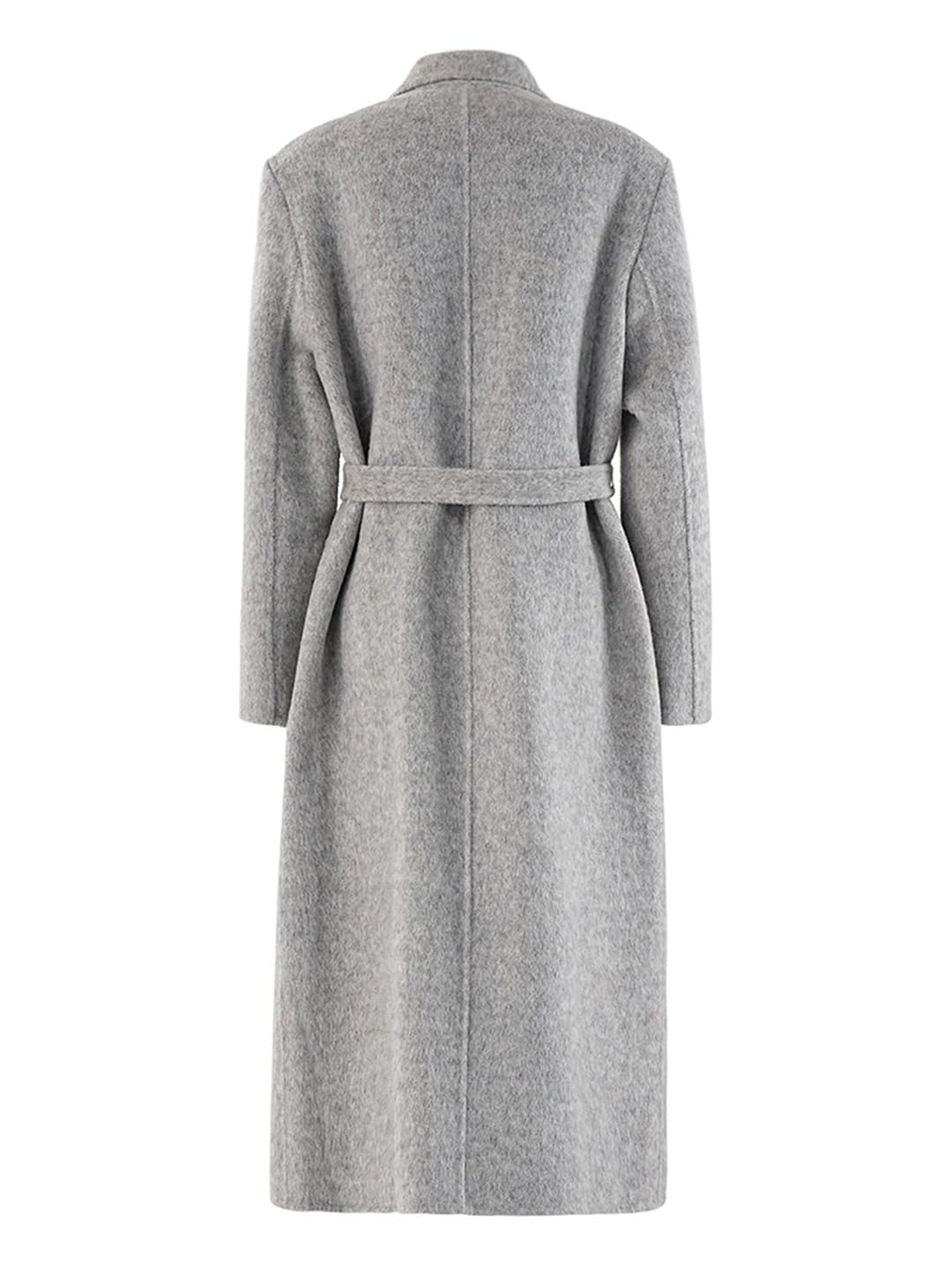 Hdhdeueh Abrigo largo de lana gris con cinturón de Laple para mujer, abrigo largo de invierno para el trabajo y la oficina con bolsillos