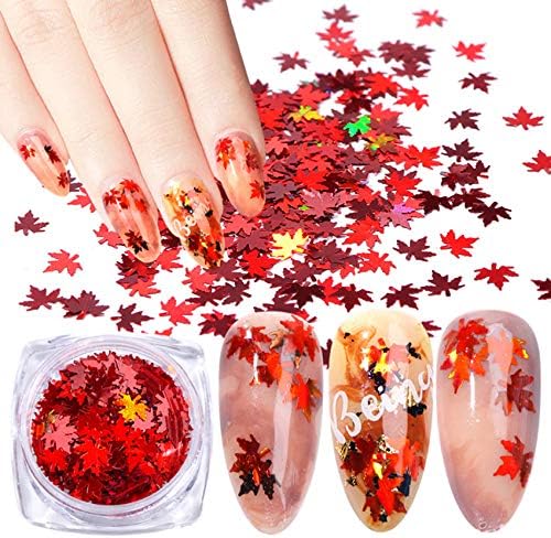 4 Boxes Fall Nail Sticker Decal DIY Colored Maple Leaf Sequins Laser Nails Art Glitters Thin Paillette Flakes Stickers Colorful Confetti Manicure Nail Art Supplies Nail Manicure Decals Decoration