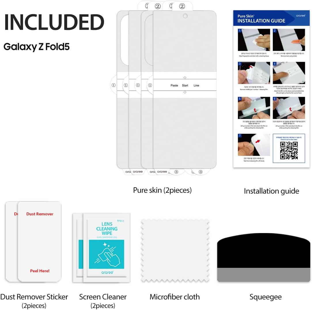araree [2 PACK] for Galaxy Z Fold 5 Front Screen Protector, 0.13mm Ultra-Thin Self-Healing TPU Film Scratch-Resistant Bubble Free Full Coverage HD Clear Screen Protector Case Friendly Easy Install
