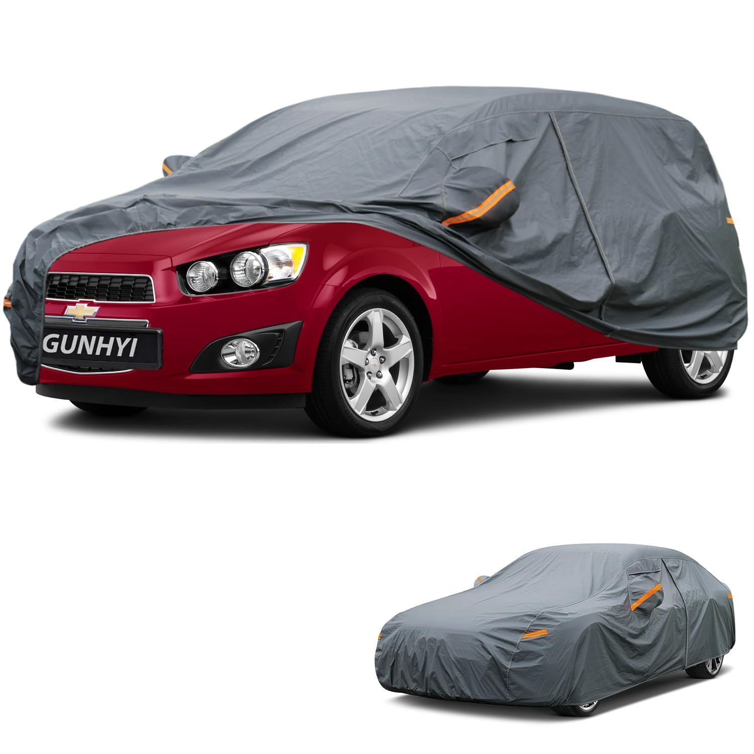 GUNHYI Premium Car Cover Custom Fit Chevrolet Aveo Hatchback, 16 Layers Heavy Duty Car Cover Waterproof All Weather with Zipper Door for Sun Rain Snow Dust Uv Protection