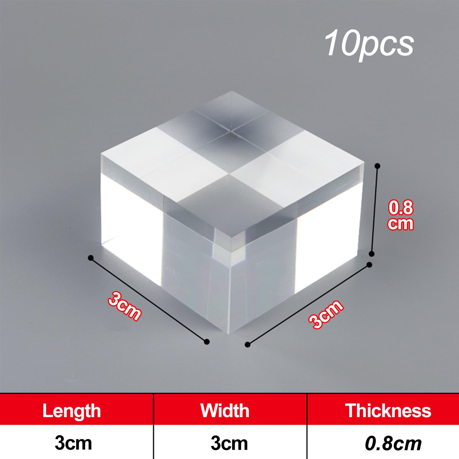 Acrylic Cube Display Stands | Clear, 3x3/4x4cm, For Jewelry: Pack Of 10(0.8cm,3x3cm)