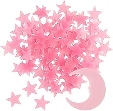 100 Stars and 1 Moon Glow in The Dark Luminous Fluorescent 3D Plastic Glow Stars Moon for Ceiling, Glowing Wall Stickers Create a Realistic Starry Sky, Room Decorations (Pink)