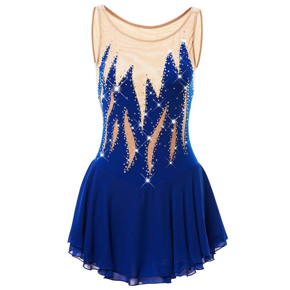JRUIA Vestito A Rotelle per Pattinaggio Artistico sul Ghiaccio da Bambina Senza Maniche Costume di Danza Classica con Strass Fatto A Mano Body da Donna Classico per La Pratica della Ginnastica