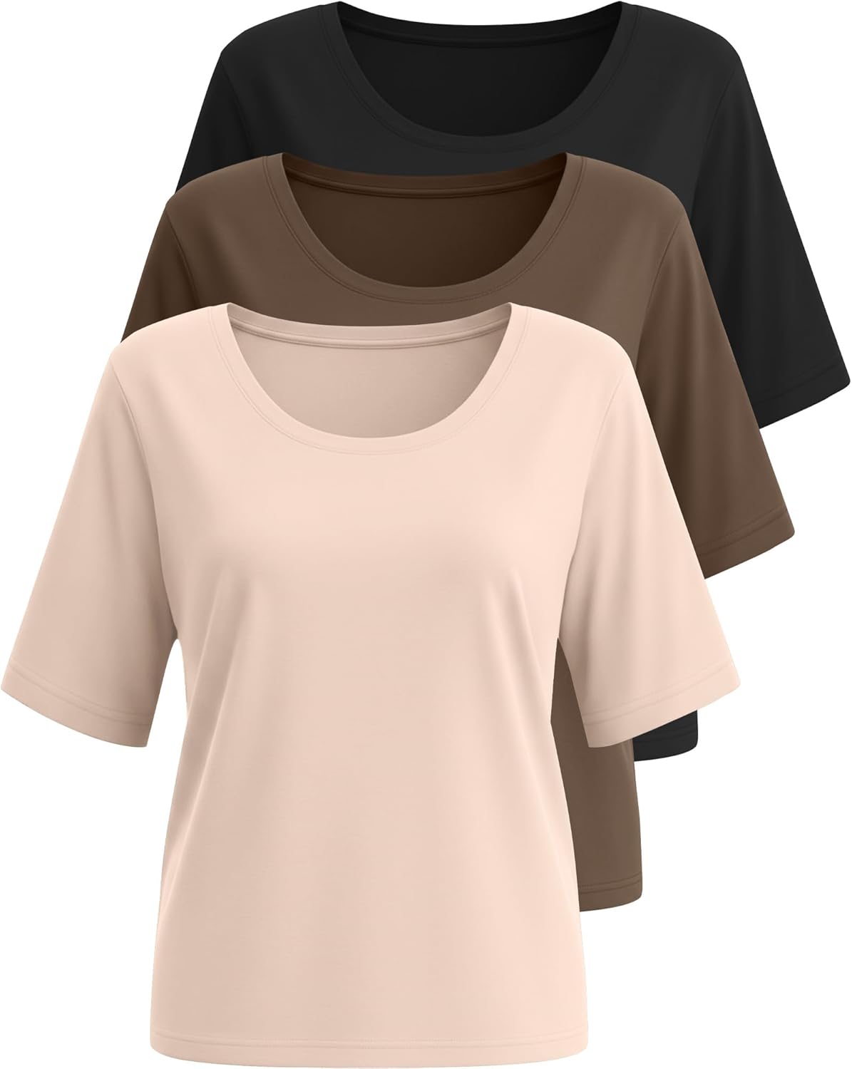 Ficerd 3 Pack Scoop Neck Elbow Length Half Sleeve Tops for Women, 1/2 Sleeve T-Shirt Casual Summer Loose Basic Tees - Image 3