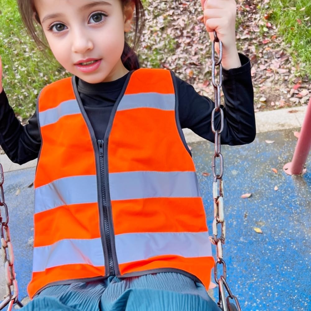 High Visibility Kids Safety Vest,Toddler Safety Vest,Reflective Vest Kids,Toddler Construction Vest For Cycling &Running Orange S/Zipper - Image 3