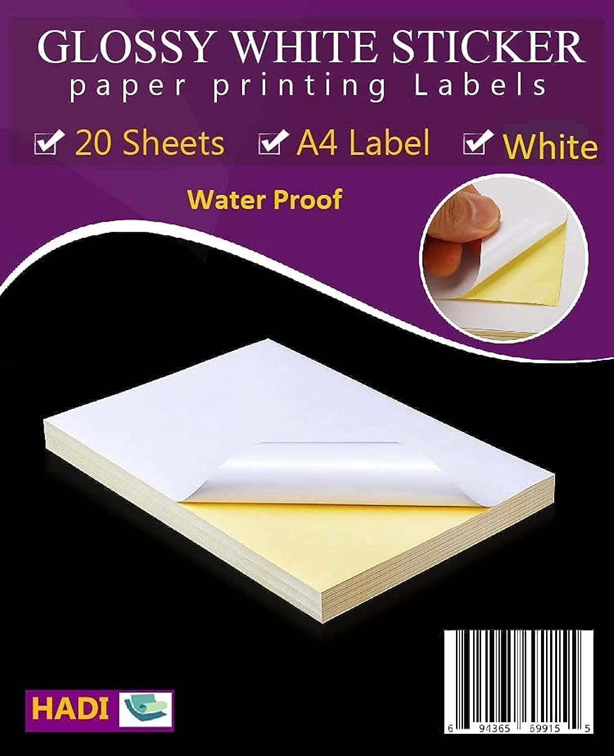 A4 Glossy White Sticker Paper Self Adhesive Labels, Waterproof for